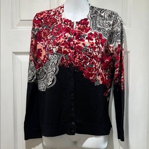 Floral Black and Red Women's Sweater